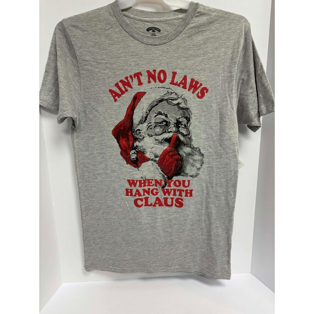 Christmas Santa Claus Funny Graphic‎ T-Shirt. "No Laws" Small 34-36 Gray New